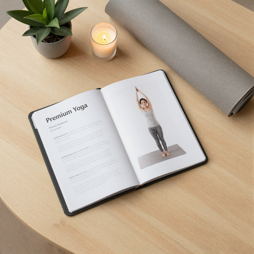 Balkan Yoga Program digital ebook guide flat lay with yoga mat and plant