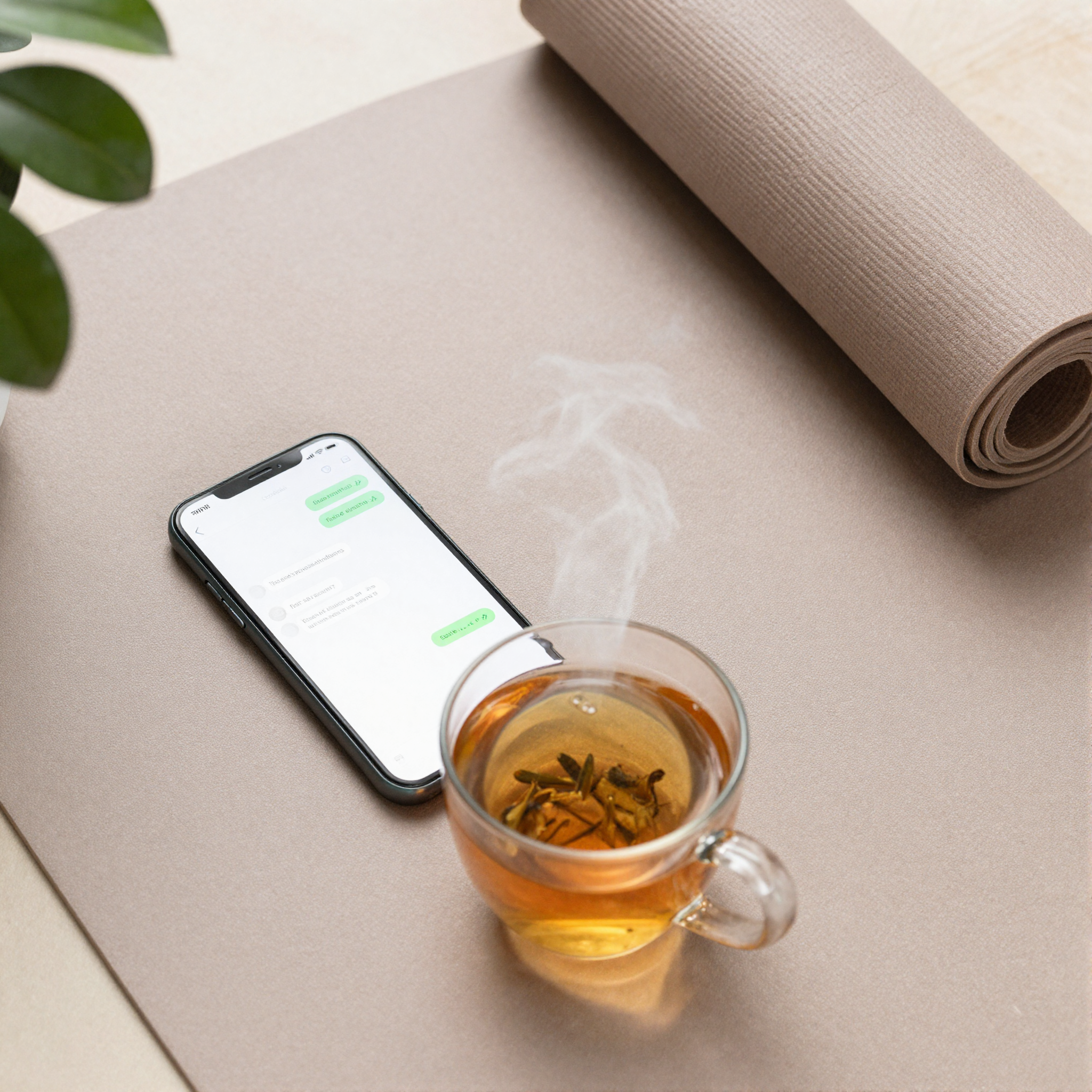 Premium Extended Support calm wellness desk with phone and herbal tea